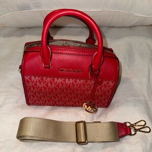 Michael Kors Red Signature Mini Satchel with Beige Strap